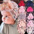 Sweet Flower Print Baby Hat Turban Autumn Winter Warm Infant Toddler Beanies Soft Elastic Pearl Kid Girl Boy Head Wrap Bonnet. 