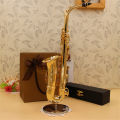 Mini Saxophone Model Musical Instrument Copper Brooch Miniature Desk Decor Display with box + bracket. 