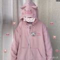 Hooded Korean Style Girl Wide ﹠ Loose Girl Sweater Spring and Autumn Japanese Style Soft Girl Coat Cute Pig - Embroidery and Artificial Thorn ︵. 