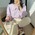 Sweet Peter Pan Collar Shirt Women Vintage Long Sleeve Blouse Preppy Style Yellow Blue Loose Buttons Youth Tops 2023 Y2k. 