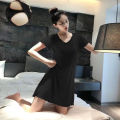 Pajamas Women's Summer One-Piece Short-Sleeved Dress with Chest Pad Mid-Length Student Cute Loungewear Can Be Worn outside. 