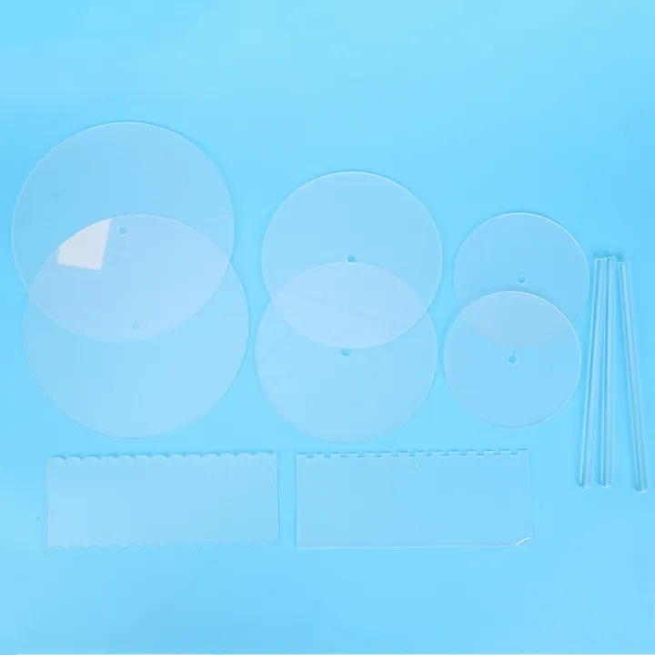 Acrylic%20Round%20Cake%20Disk%20Set%20-%20Cake%20Discs%20Circle%20Base%20Boards%20with%20Center%20Hole%20-%202%20Comb%20Scrapers%20(4%20Patterns)%20&%20Dowel%20Rod%20-%20Image%208