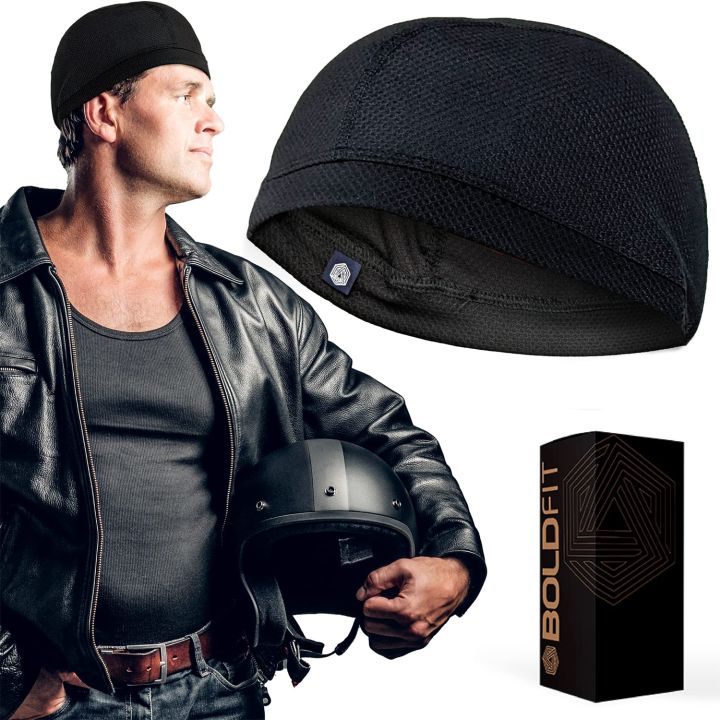 Boldfit Helmet Skull Caps for Men Bike Polycotton Head Caps for Men Hair Inner Helmet Cover Cap for Bikers Sweat Cooling Skull Cap for Cycling, Running Helmet Cap for Men - Black Pack of 1  (FROM INDIA) SAM