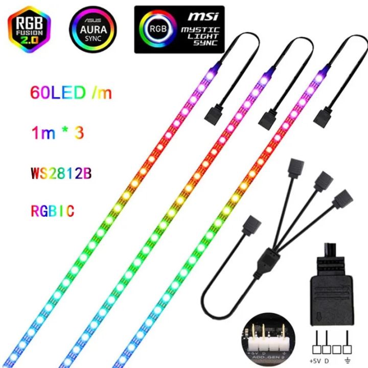 【ZOSR】Addressable Rainbow PC Digital WS2812b LED Strip Light for 5V 3pin ARGB Header PC Case Asus Aura Sync RGBIC Fusion MSI Mystic LED Strip Lighting