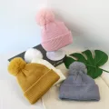 Warm Baby Hat with Soft Pompom - Elastic Children Bonnet. 