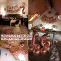 Rose Gold Party Decor with Happy Birthday Banner, Heart Star Confetti. 