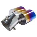 62mm Car Exhaust Tail Pipe Muffler Stainless Steel Double Oblique Outlet End Pipe Paint Blue. 
