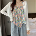 Yfashion Women Cotton Halter Neck Tank Tops Fashion Sweet Floral Printing Sleeveless Tops Elegant Loose Irregular Vest. 