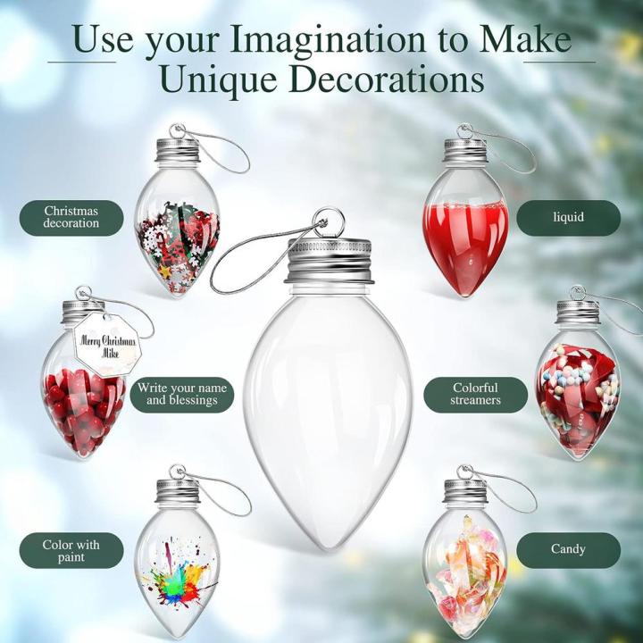 Screw off caps Christmas Light bulb ornaments Festivel DIY Plastic Christmas Ornaments Fillable Christmas Decoration for