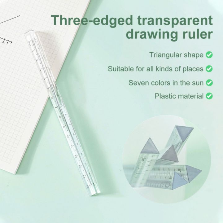 15cm/20cm Simple Transparent Triangular Straight Ruler Student Stationery Creative Stereoscopic Drawing Measurement Exam Plastic Scale