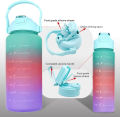 3 in 1 Bottle set/Kit 3 Bottles 2 Liters 900ml 300ml Water Bottles Straw Stickers 3d and 2d Squeeze Leakproof Portable Travel bottles Gym Fitness School Work Ride Trave. 