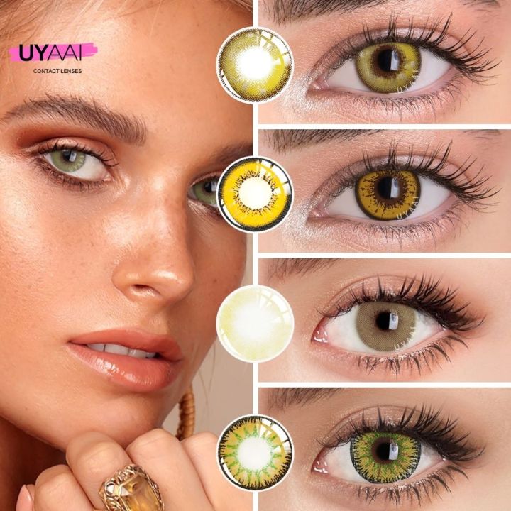 👍 UYAAI 1 Pair Yellow Contact Lenses Natural Colored Lenses For Eyes Super Beauty Colored Eye Lenses For Yearly Use