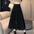 Summer New Korean Style High Waist A Word Cake Dress Design Sense Tree Fungus-like Lacework Patchwork Long Dress Rhinestone Skirt for Women. 