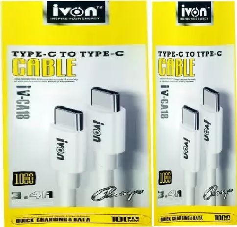Ivon USB Type C Cable 1 m Type-C to Type-C 60W Fast Charging 3 A 1 m USB Type C Cable