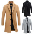 bellylady Fashion Winter Men's Solid Color Trench Coat Warm Long Jacket Single Breasted Overcoat. 