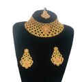 Luxury fashion Women Bridal  Wedding Jewellery Multi-color Jewelry Set Elegant Fashionable Diamond Alloy Necklace + Earing Set + Maangtikka  Necklace Set For Women. 