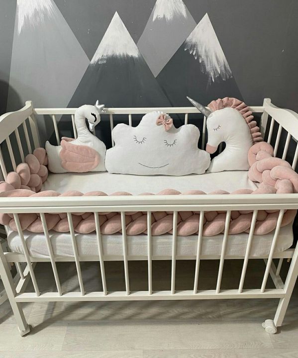 Braided%20Cot%20Bumper%20%20with%202%20Character%20Pillows%20and%20a%20cloud%204%20Pieces%20Bedding%20set.%20-%20Image%203