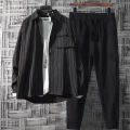 Men's Clothing New Long Sleeve Shirt Trendy with a Set of Casual Suit Fashion ins Hong Kong Style Coat for Men Summer. 