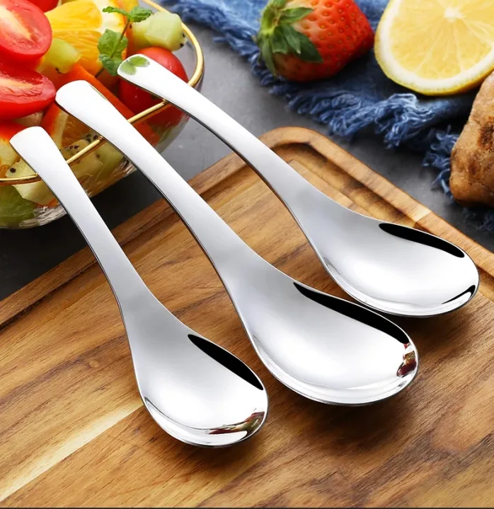 Stainless Steel Chinese Soup Spoons -Home Kitchen Deepen Large Capacity Silver Mirror Polished Flatware for Soup Rice Tableware