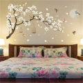 White Cherry Blossom Tree Lotus Flower  Butterfly Fairy Girl Flower Border Wall Decoration Sticker TV Frame Sticker Kitchen Living Room Decoration Star Room Deco Wall Stickers Stars Tree Wedding Nursery Decorative. 