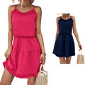 bellylady Women Summer Spaghetti Strap Dress Sleeveless Backless Solid Color Swing Mini Dresses A Line Short Dress. 