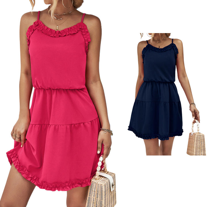 bellylady%20Women%20Summer%20Spaghetti%20Strap%20Dress%20Sleeveless%20Backless%20Solid%20Color%20Swing%20Mini%20Dresses%20A%20Line%20Short%20Dress%20-%20Image%205