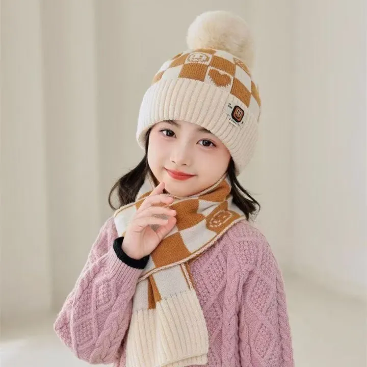 2Pcs/Set%20Winter%20Cute%20Pompom%20Children%20Hat%20Scarf%20Set%20Neck%20Warmer%20Woolen%20Knitted%20Scarf%20Cap%20Checkerboard%20Kids%20Beanie%20Caps%20Gifts%20-%20Image%208