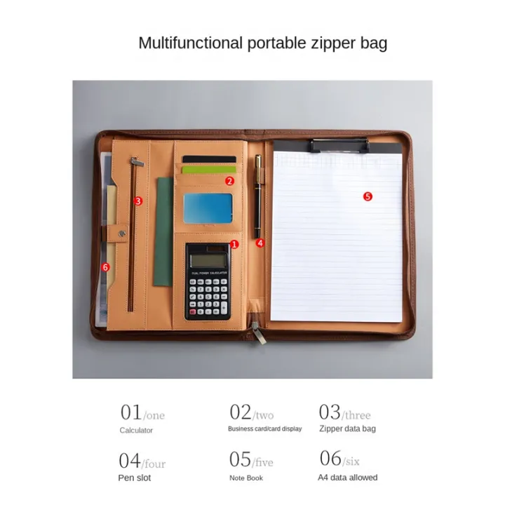 PU%20Leather%20Portfolio%20Folder%20with%20Zipper%20for%20Women/Men,%20Notepad%20Browm%20-%20Image%205