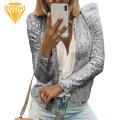 Women Sequin Jacket Sparkling Sequin Round Neck Cardigan for Women Elegant Long Sleeve Jacket for Commute Club Party Solid Color Open Stitch Design Women Coat. 