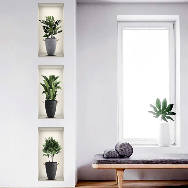 3%20Sheets%20Green%20Plant%20Potted%20Plant%20Wall%20Sticker%203D%20False%20Window%20Wall%20Decals%20SEVICH%20-%20Image%203