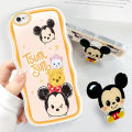 Super Case For iPhone 6S Cute Mickey and Minnie Disney Clear Cartoon Cases Soft Silicone Full Rubber Back Cover Moble Phone Tpu Transparent Curly Wave Hybrid Shockproof Casing For Girls Ring+ Free Holder. 