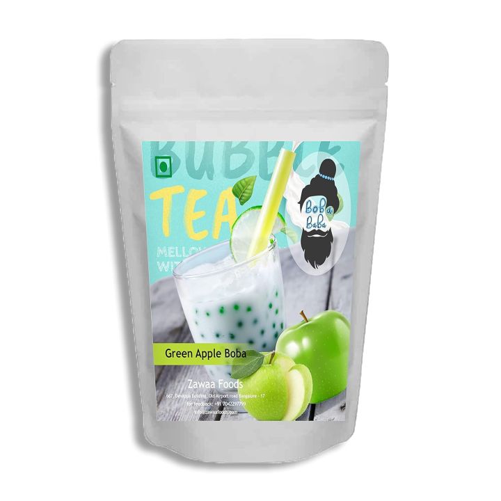 ZAWAA BOBA Green Apple Tapioca Pearl | Bubble Tea Ingredients| 500G FROM INDIA (SAM)