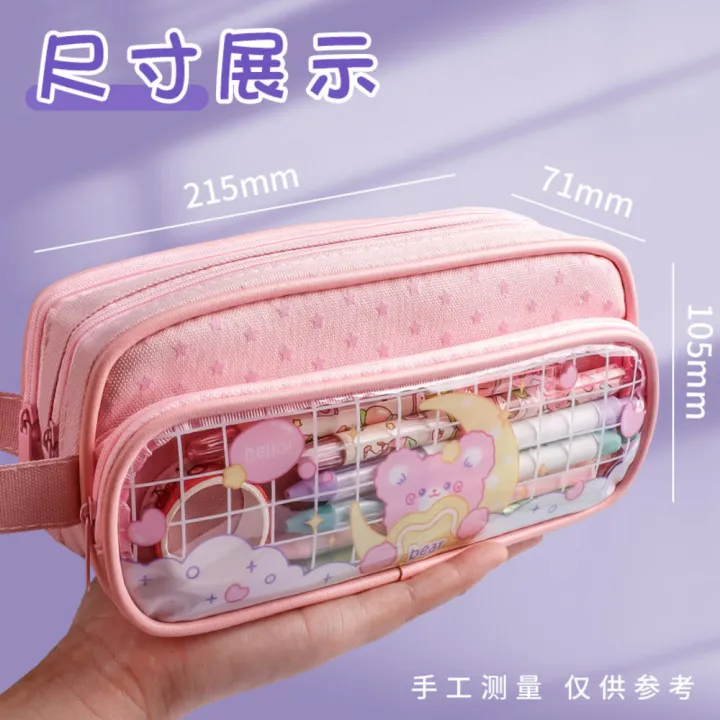 Zipper%20Pencil%20Pouch%20Girl's%20Pencil%20Case%20Three-layer%20Pencil%20Bag%20Transparent%20Pencil%20Case%20Large%20Capacity%20Pencil%20Pouch%20-%20Image%202