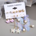 6Pair Set New Butterfly Earrings Asymmetric Acrylic Pearl Butterfly Earing Set. 