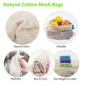 1 PC Reusable Produce Bags Cotton Net Bags for Storage Fruit Vegetable With Drawstring Organizer Storage Mesh Bag Eco friendly. 