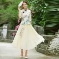 Spring and Summer New Slim Fit Republic of China Style Retro Girl Half Sleeve Top Style Chinese Dress Cheongsam Two-Piece Suit Tea Clothes. 