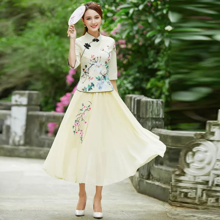 Spring%20and%20Summer%20New%20Slim%20Fit%20Republic%20of%20China%20Style%20Retro%20Girl%20Half%20Sleeve%20Top%20Style%20Chinese%20Dress%20Cheongsam%20Two-Piece%20Suit%20Tea%20Clothes%20-%20Image%207