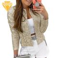 Women Sequin Jacket Sparkling Sequin Round Neck Cardigan for Women Elegant Long Sleeve Jacket for Commute Club Party Solid Color Open Stitch Design Women Coat. 