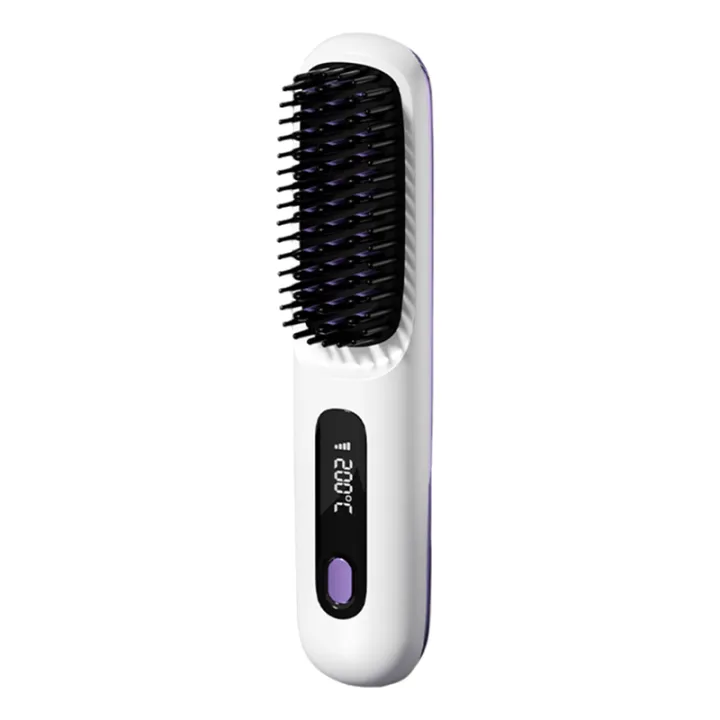 LCD USB Charging Heating Curling Power Comb Hair Straightener Wireless ...