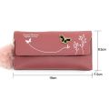 New Fashionable Butterfly Designer Women Girls Ladies Long Wallets Pure Color Wool Ball Bow Clutch Bag Card Bag Money Purse PU Leather Wallets. 