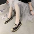 Summer New Flat Lace Fisherman Shoes Hollow Linen Black and White Women's Shoes Lazy White Shoes Slip-on Pumps. 