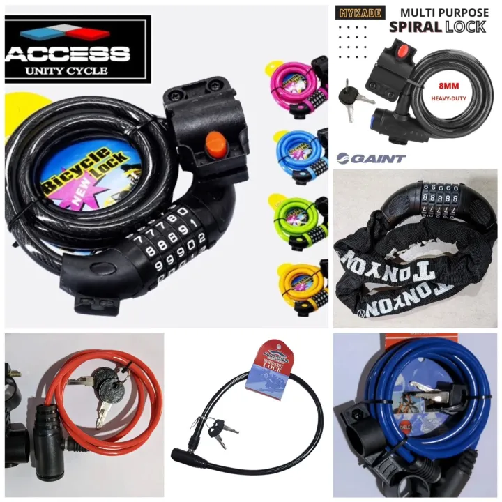 Bicycle MTB Wire Locks, Key / Password Chain and Cable Lock 1000mm Length 6/8MM Thickness with Holder, Anti-Theft Lock ACCESS Brand