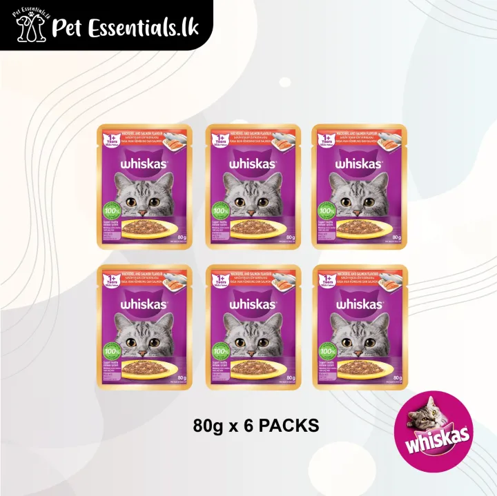 Whiskas Adult Wet Food ( Mackerel and Salmon 80g X 6 )