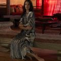 【ZIME】Zebra Print Maxi Dress With Belt Women's Black And White Stripes Print Waist Sash Long Kaftan Trendy Simple Style Elegant Gown Quick Drying Materials Swimsuits Beach Wear. 