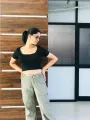 Nessie Black Ribbed Knit Square Neck Short Sleeve Crop Top. 