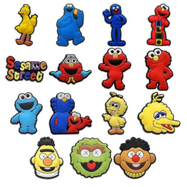 【hot】 Single Sale 1Pcs Sesame Street Shoe Charms PVC Accessories DIY Shoe Decoration For Croc Jibz Kids X-Mas Gifts