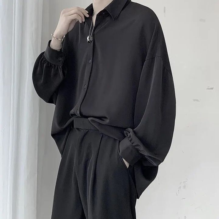 Black%20Long-sleeved%20Shirts%20Men%20Korean%20Comfortable%20Blouses%20Casual%20Loose%20Single%20Breasted%20Shirt%20With%20Tie%20-%20Image%204