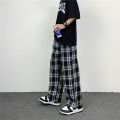 ins Hip Hop Wide Leg Summer New Straight Retro Black and White Plaid Pants Loose-Fitting Slimming Pants Men's Casual Pants. 