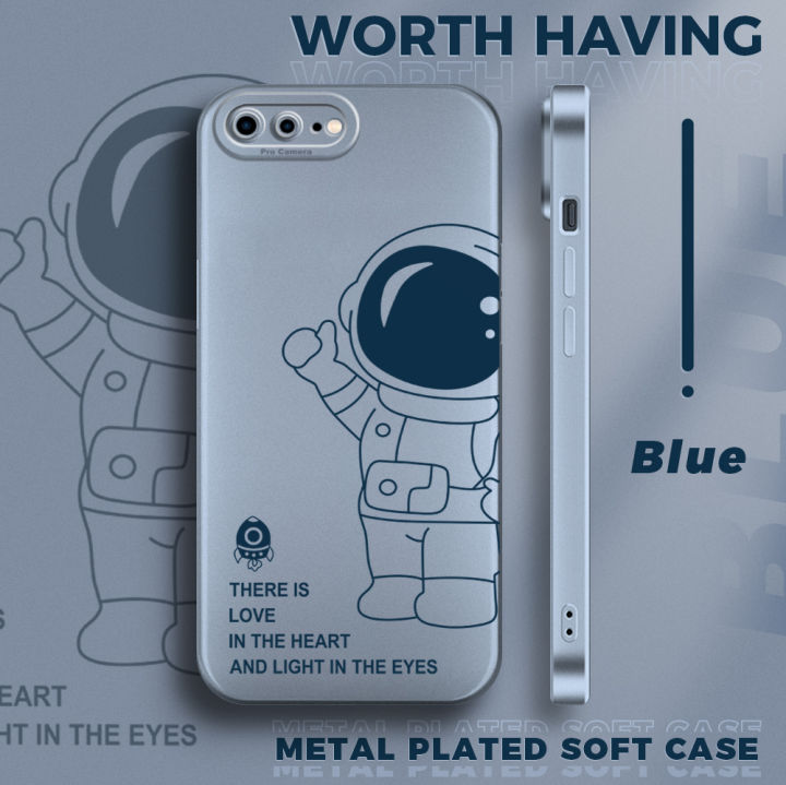 Hontinga for iPhone 7 Plus / 8 Plus Back Cover Frosted Plating Cute Astronaut Spaceship Covers Thin Soft Silicone Mobile Phone Case