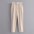 Yfashion 2pcs Women Cotton Solid Color Trousers Casual Pleated High Waist Pants Multicolor Harem Pants With Belt color. 